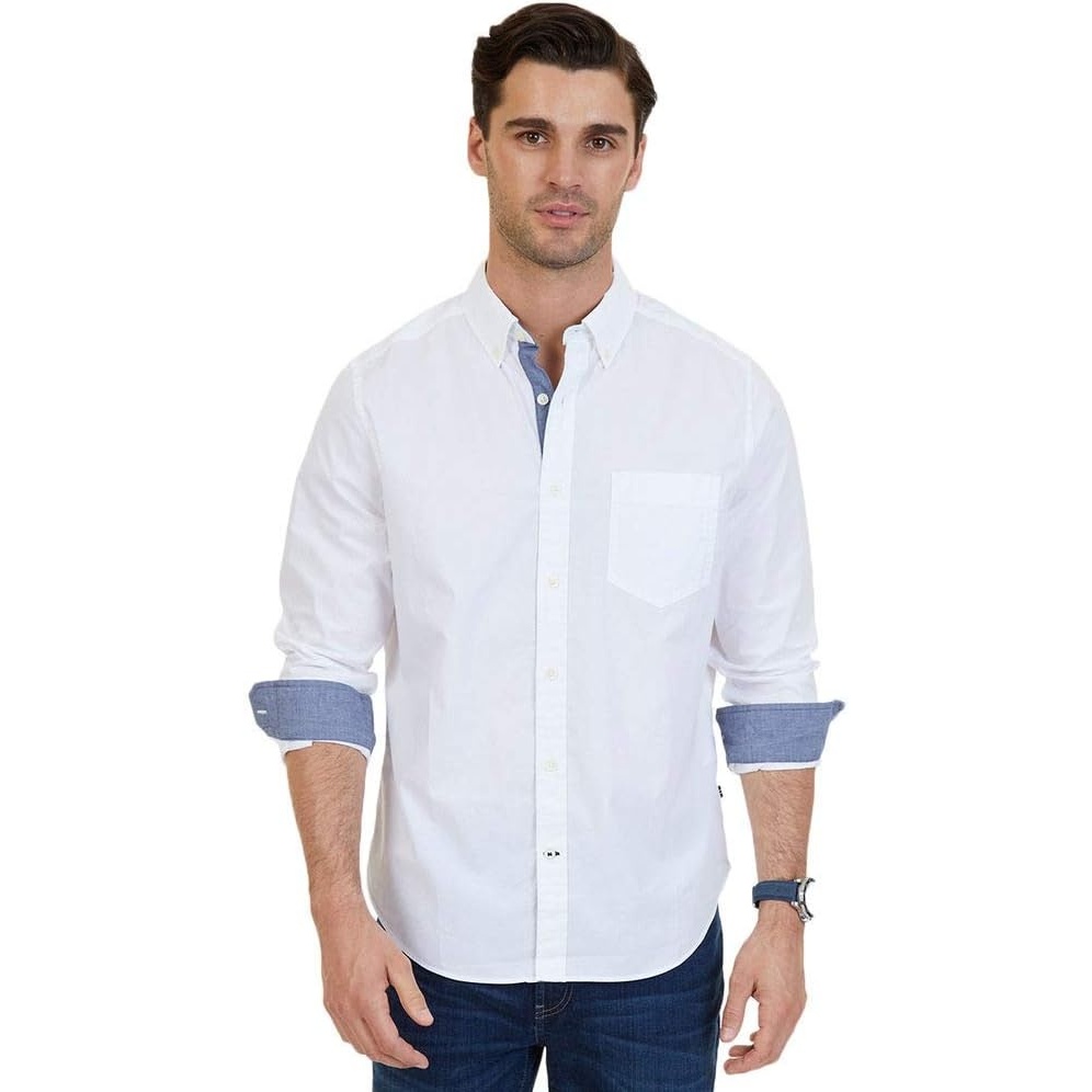 image:imageNautica Mens Classic Fit Stretch Solid Long Sleeve Button Down ShirtMarshmallow