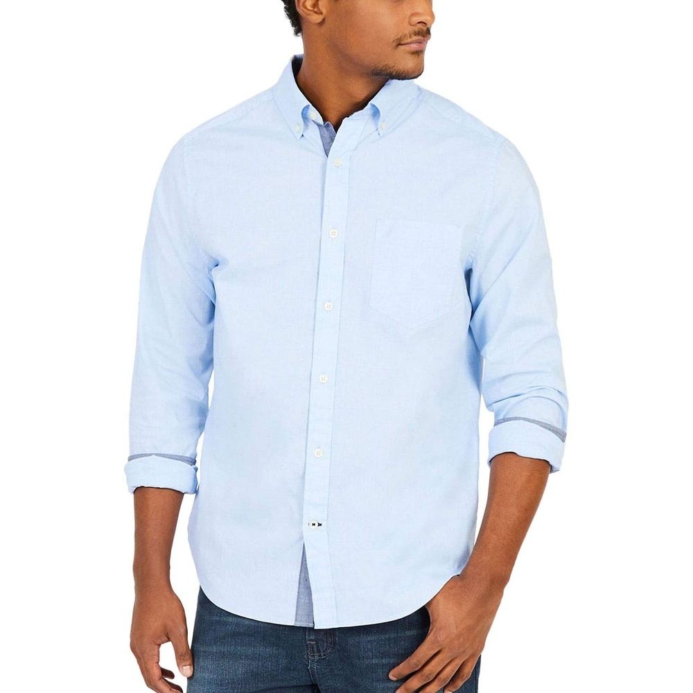 image:imageNautica Mens Classic Fit Stretch Solid Long Sleeve Button Down ShirtPowder Blue