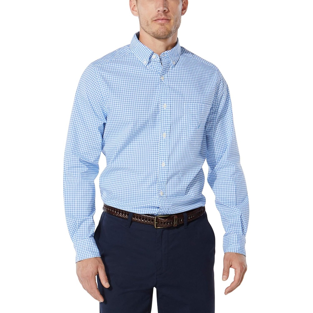 image:imageNautica Mens Classic Fit Stretch Solid Long Sleeve Button Down ShirtSoft Blue