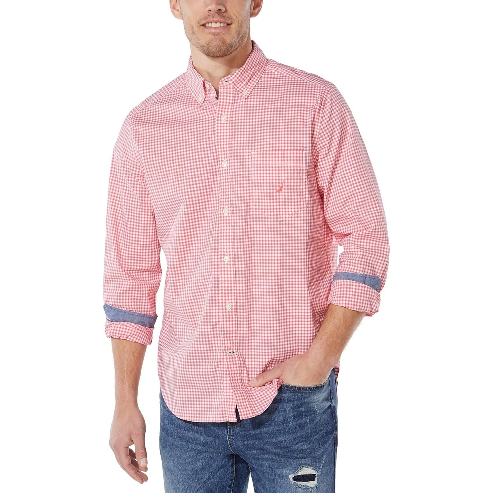 image:imageNautica Mens Classic Fit Stretch Solid Long Sleeve Button Down ShirtSpiced Coral