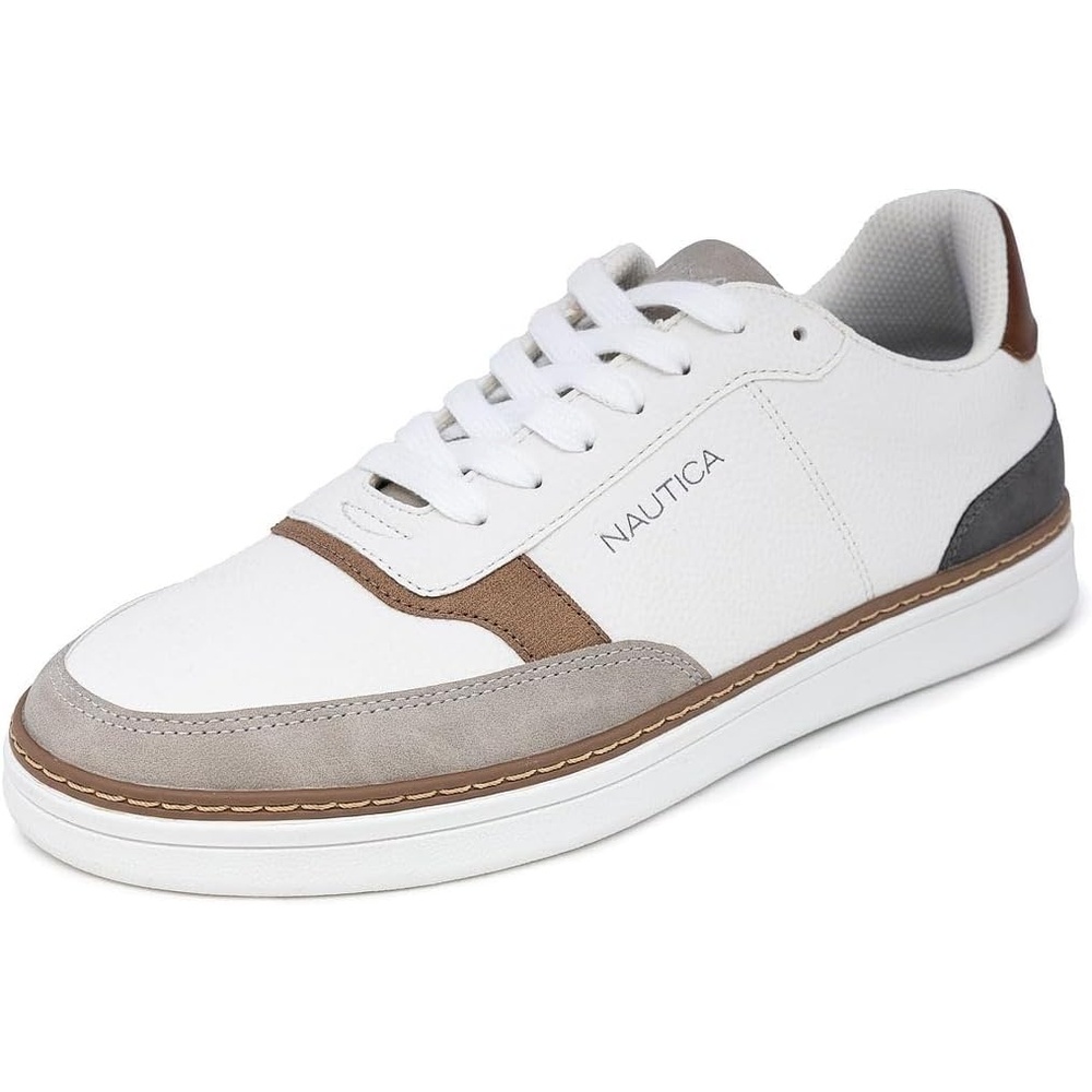 image:imageNautica Mens Classic LaceUp Low Top Fashion Sneaker Loafer Stylish and Comfortable Casual ShoeWhite Grey Tanhoyt