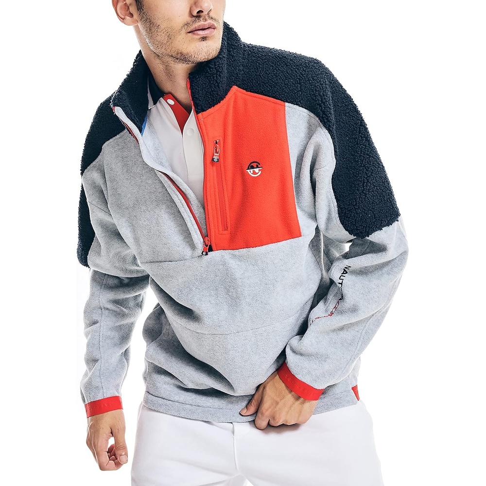 image:imageNautica Mens Competition Sustainably Crafted Quarterzip Mixedmedia PulloverGrey Heather