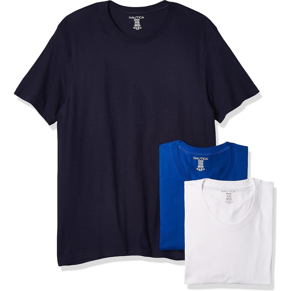 image:imageNautica Mens Cotton Crew Neck 3Pack TShirtsPeacoatCobaltWhite