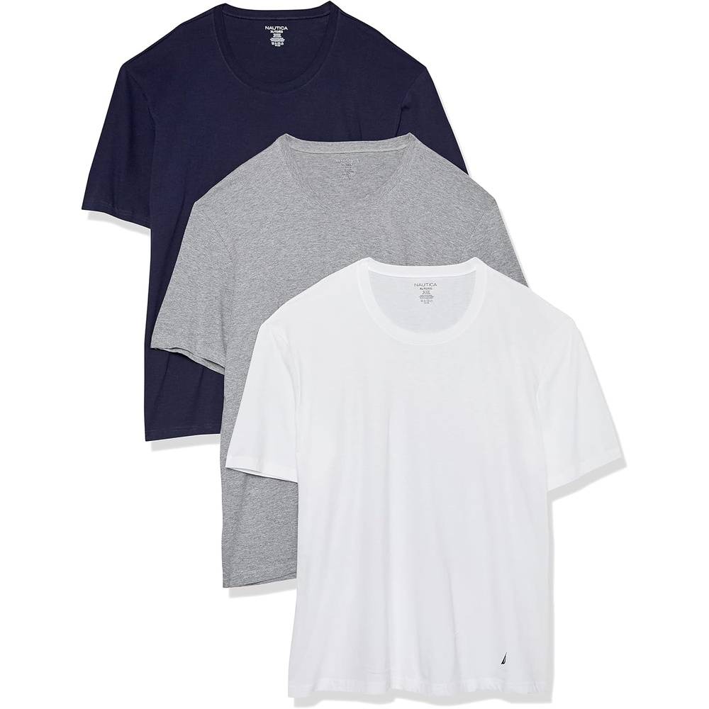 image:imageNautica Mens Cotton Crew Neck 3Pack TShirtsWhitePeacoatHeather Grey