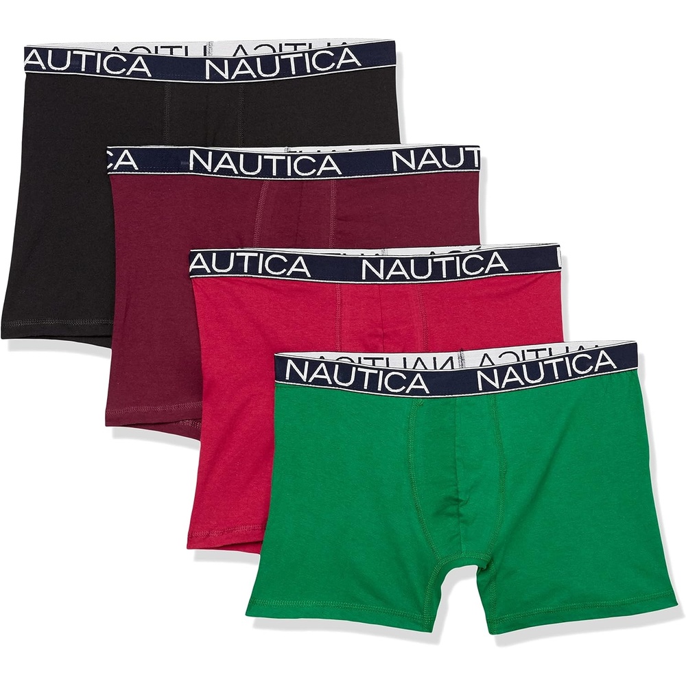 image:imageNautica Mens Cotton Stretch 4 Pack Boxer BriefsBlackTawny PortNautica RedGreen