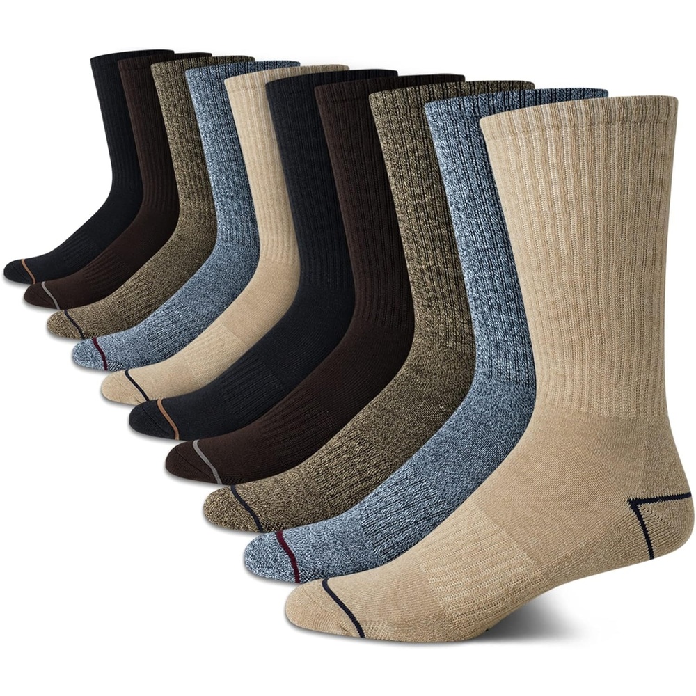 image:imageNautica Mens Crew Socks 10 Pack Breathable Moisture Wicking Cushioned Athletic Work and Dress Socks for Men Sizes 6125BrownKhaki