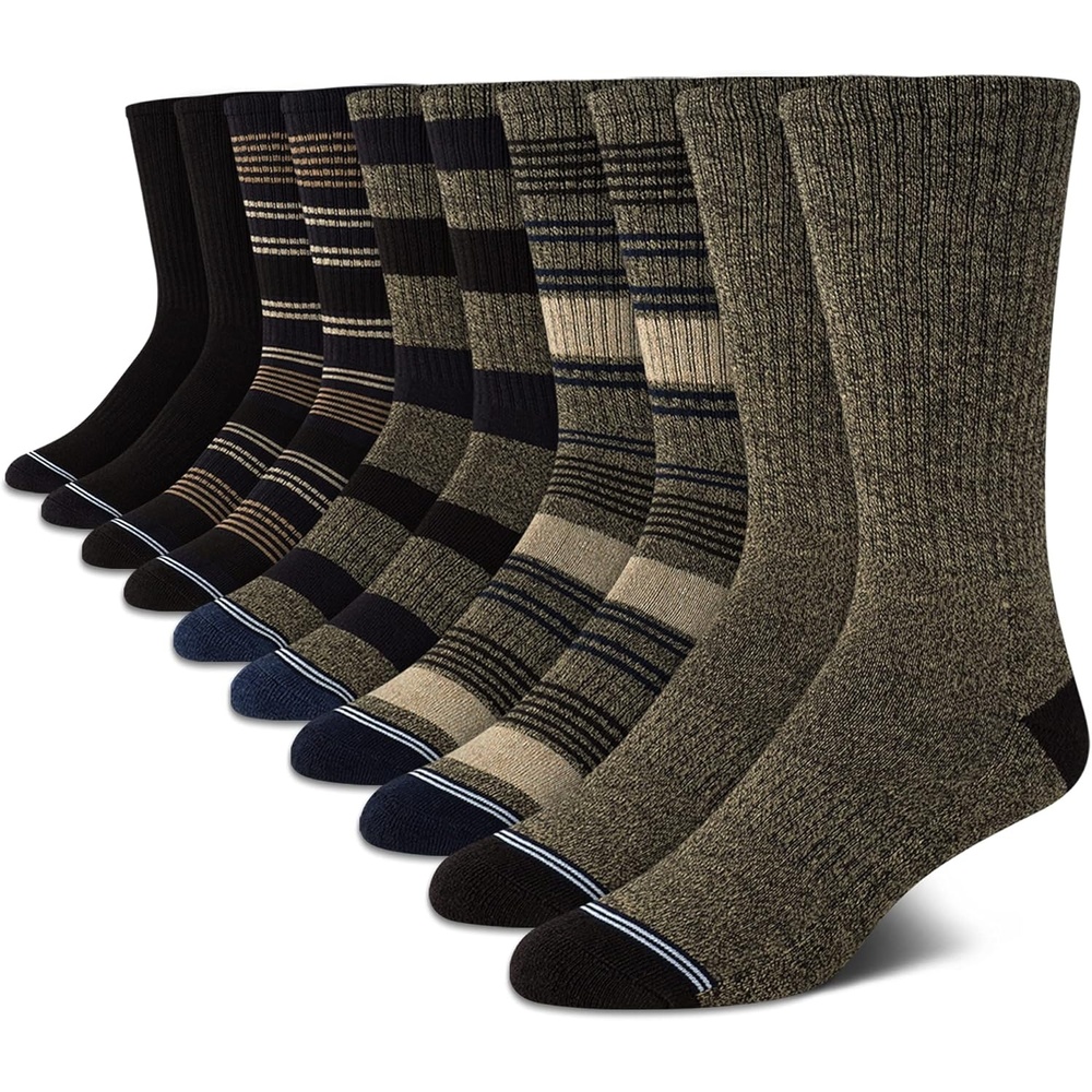 image:imageNautica Mens Crew Socks 10 Pack Breathable Moisture Wicking Cushioned Athletic Work and Dress Socks for Men Sizes 6125BrownNavy