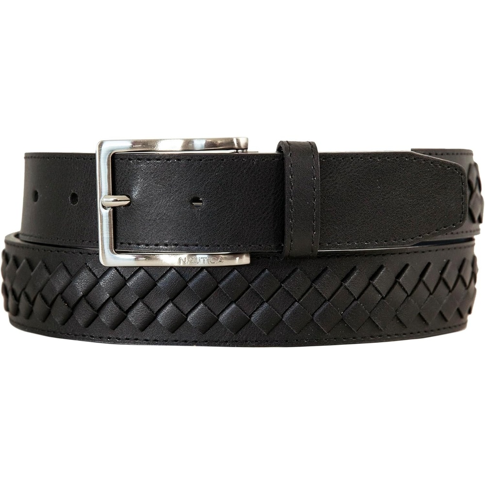 image:imageNautica Mens Dress Leather Belt for Suits and Pants Classic Business Fashion Adjustable Metal BuckleCenter Woven Black