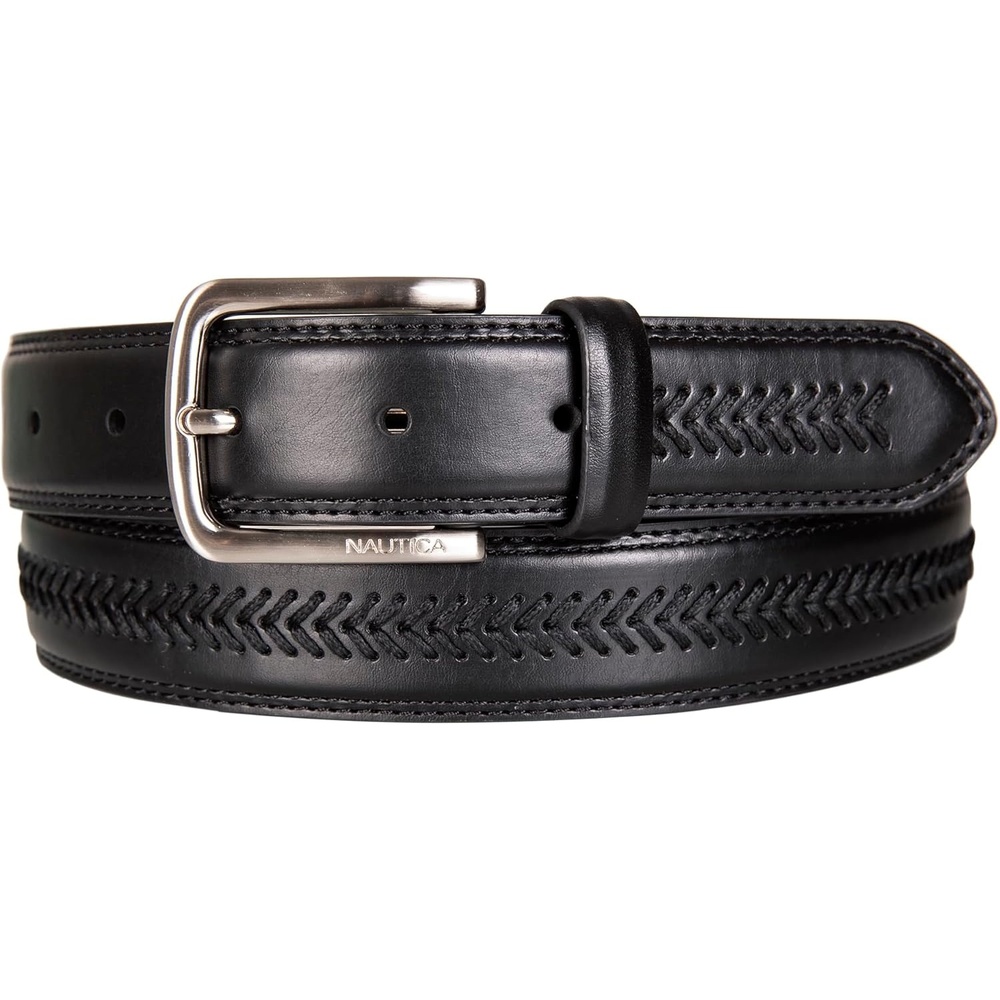 image:imageNautica Mens Dress Leather Belt for Suits and Pants Classic Business Fashion Adjustable Metal BuckleLeather Laced Black