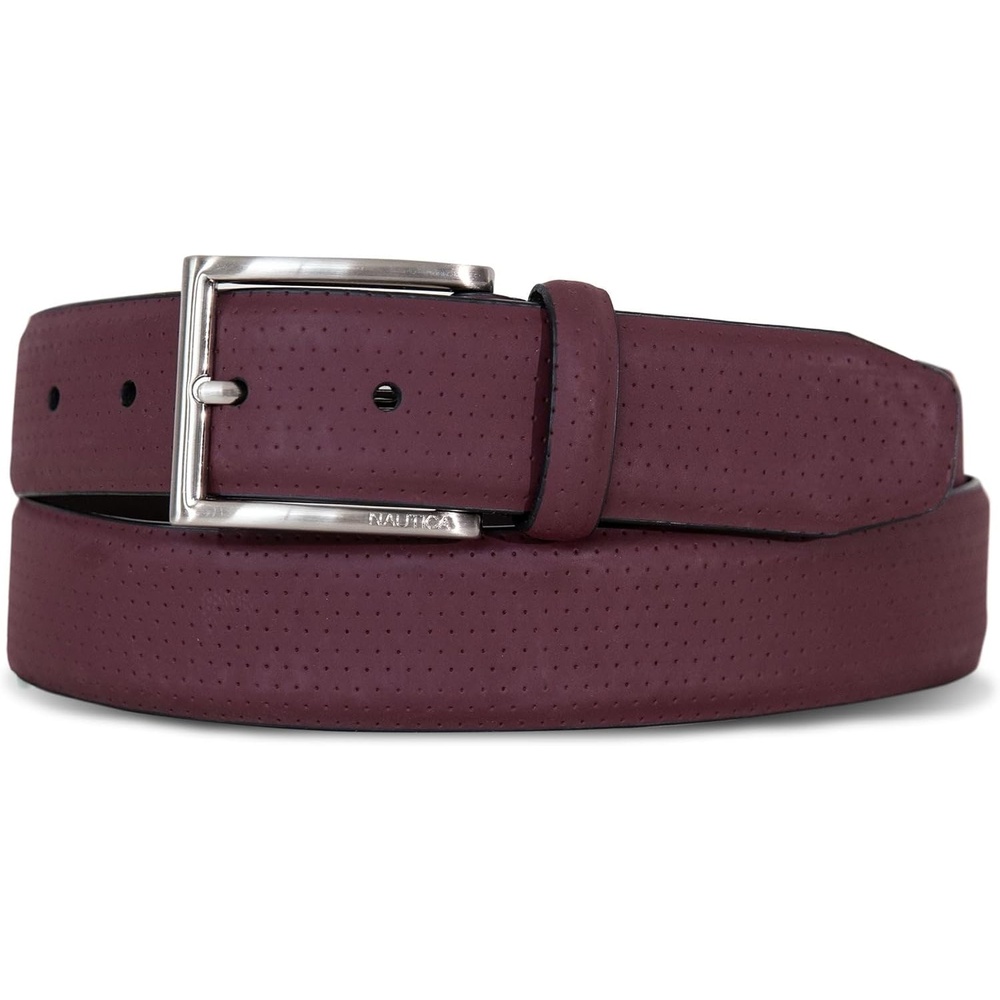 image:imageNautica Mens Dress Leather Belt for Suits and Pants Classic Business Fashion Adjustable Metal BucklePerforated Dress Zinfandel