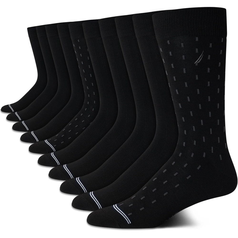 image:imageNautica Mens Dress Socks 10 Pack Breathable Stretch Crew Socks for Men for Work Business and Formal Wear Sizes 6125Black Linear Fade