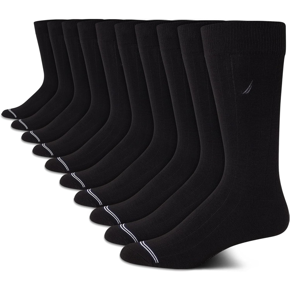 image:imageNautica Mens Dress Socks 10 Pack Breathable Stretch Crew Socks for Men for Work Business and Formal Wear Sizes 6125Black Logo