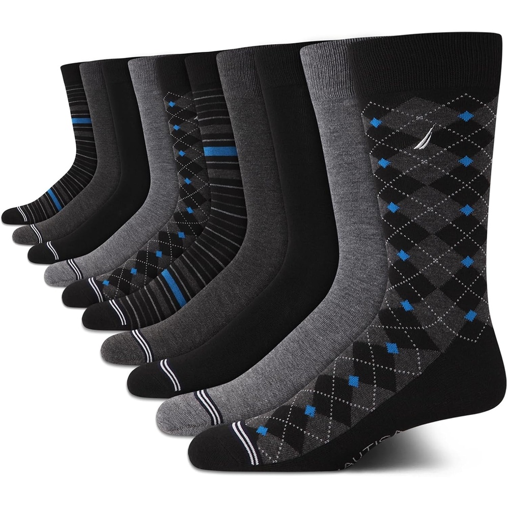 image:imageNautica Mens Dress Socks 10 Pack Breathable Stretch Crew Socks for Men for Work Business and Formal Wear Sizes 6125Black Multi
