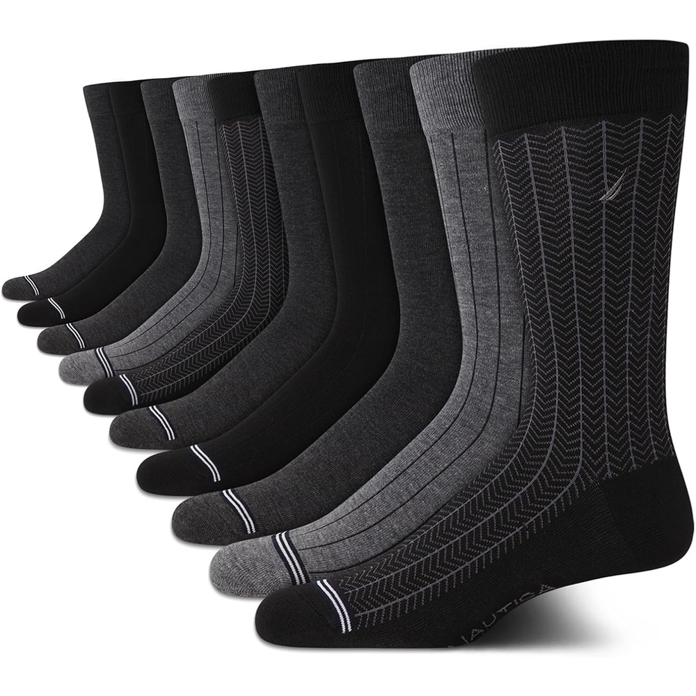 image:imageNautica Mens Dress Socks 10 Pack Breathable Stretch Crew Socks for Men for Work Business and Formal Wear Sizes 6125BlackGrey