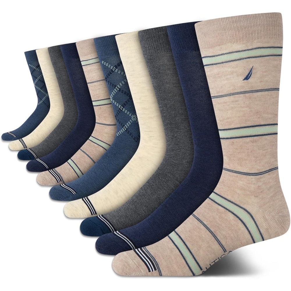 image:imageNautica Mens Dress Socks 10 Pack Breathable Stretch Crew Socks for Men for Work Business and Formal Wear Sizes 6125BlueTan