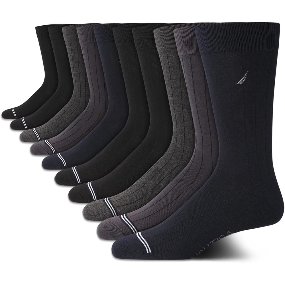 image:imageNautica Mens Dress Socks 10 Pack Breathable Stretch Crew Socks for Men for Work Business and Formal Wear Sizes 6125NavyGrayBlack