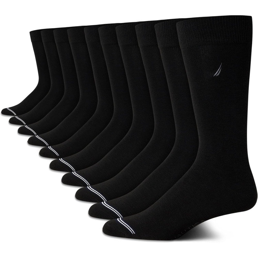 image:imageNautica Mens Dress Socks 10 Pack Breathable Stretch CrewLength Work Socks for Men for Business Formal Wear Sizes 6125All Black