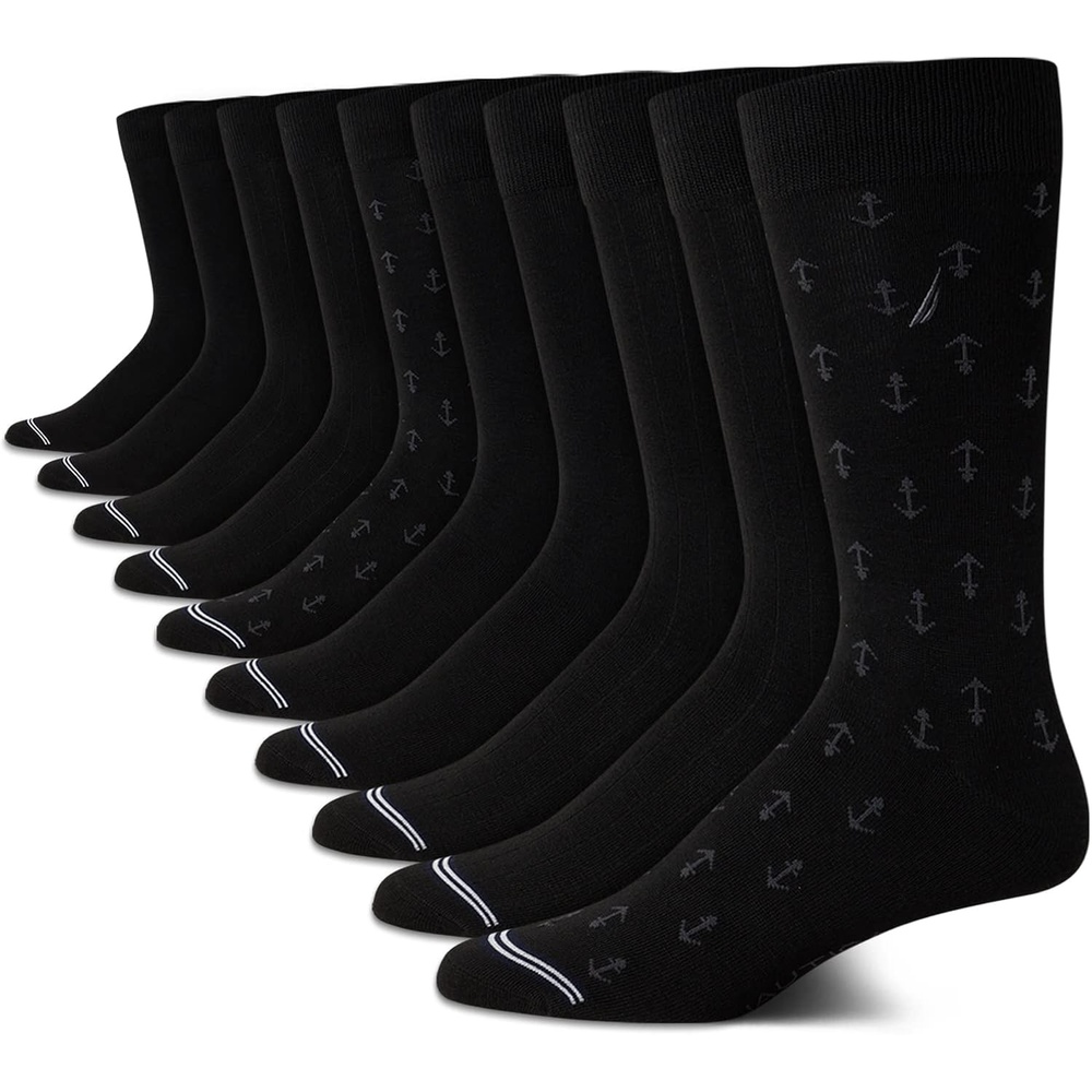 image:imageNautica Mens Dress Socks 10 Pack Breathable Stretch CrewLength Work Socks for Men for Business Formal Wear Sizes 6125Black Logo