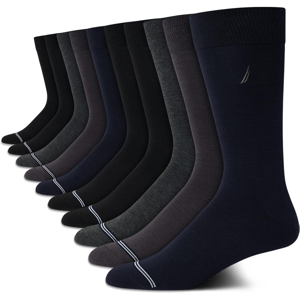 image:imageNautica Mens Dress Socks 10 Pack Breathable Stretch CrewLength Work Socks for Men for Business Formal Wear Sizes 6125BlackGrey Assorted