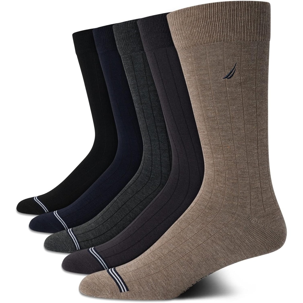 image:imageNautica Mens Dress Socks  5 Pack Breathable Comfort Stretch CrewLength Work Socks for Men for Business Formal Wear 6125Assorted Rib
