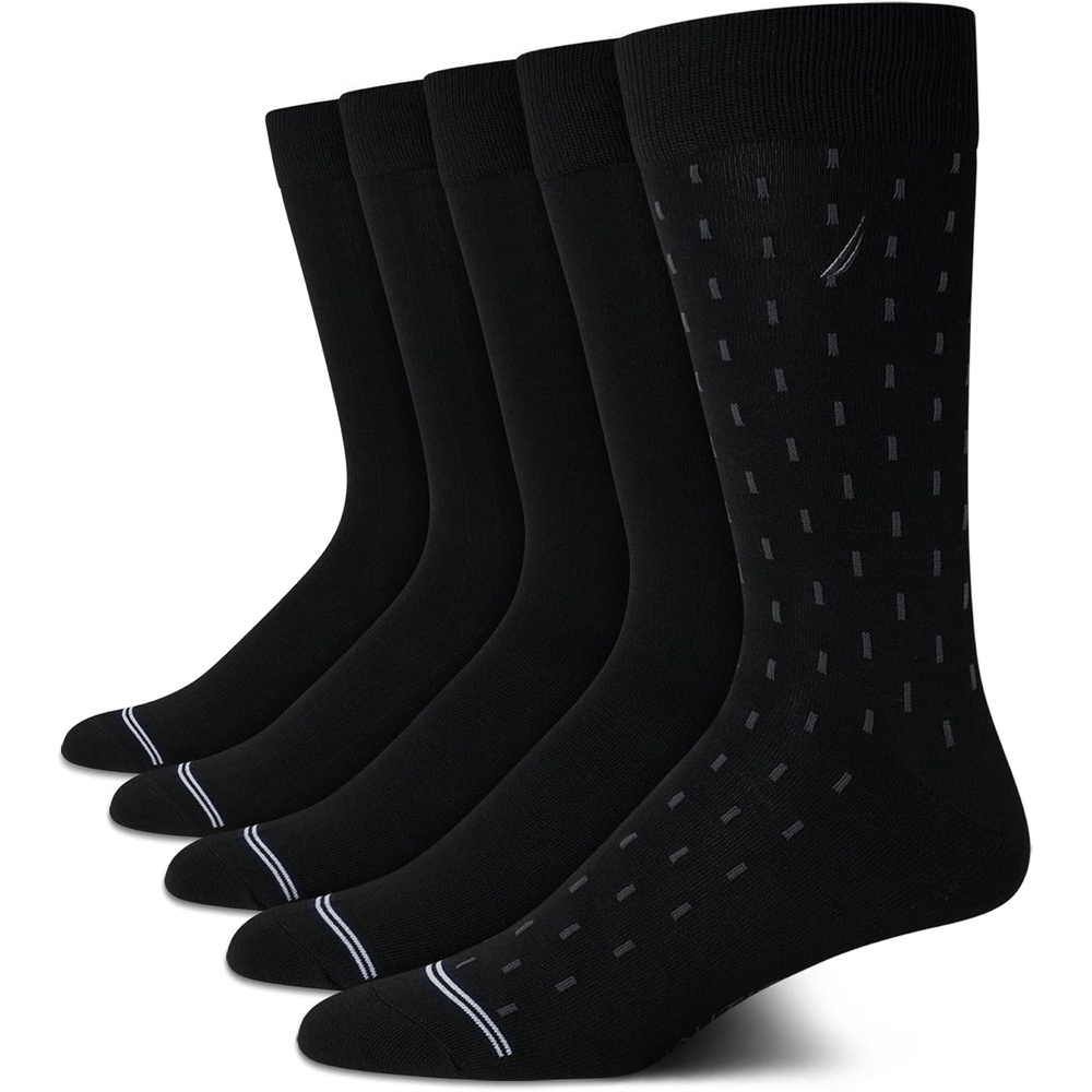 image:imageNautica Mens Dress Socks 5 Pack Breathable Comfort Stretch CrewLength Work Socks for Men for Business Formal Wear 6125Black Linear Fade
