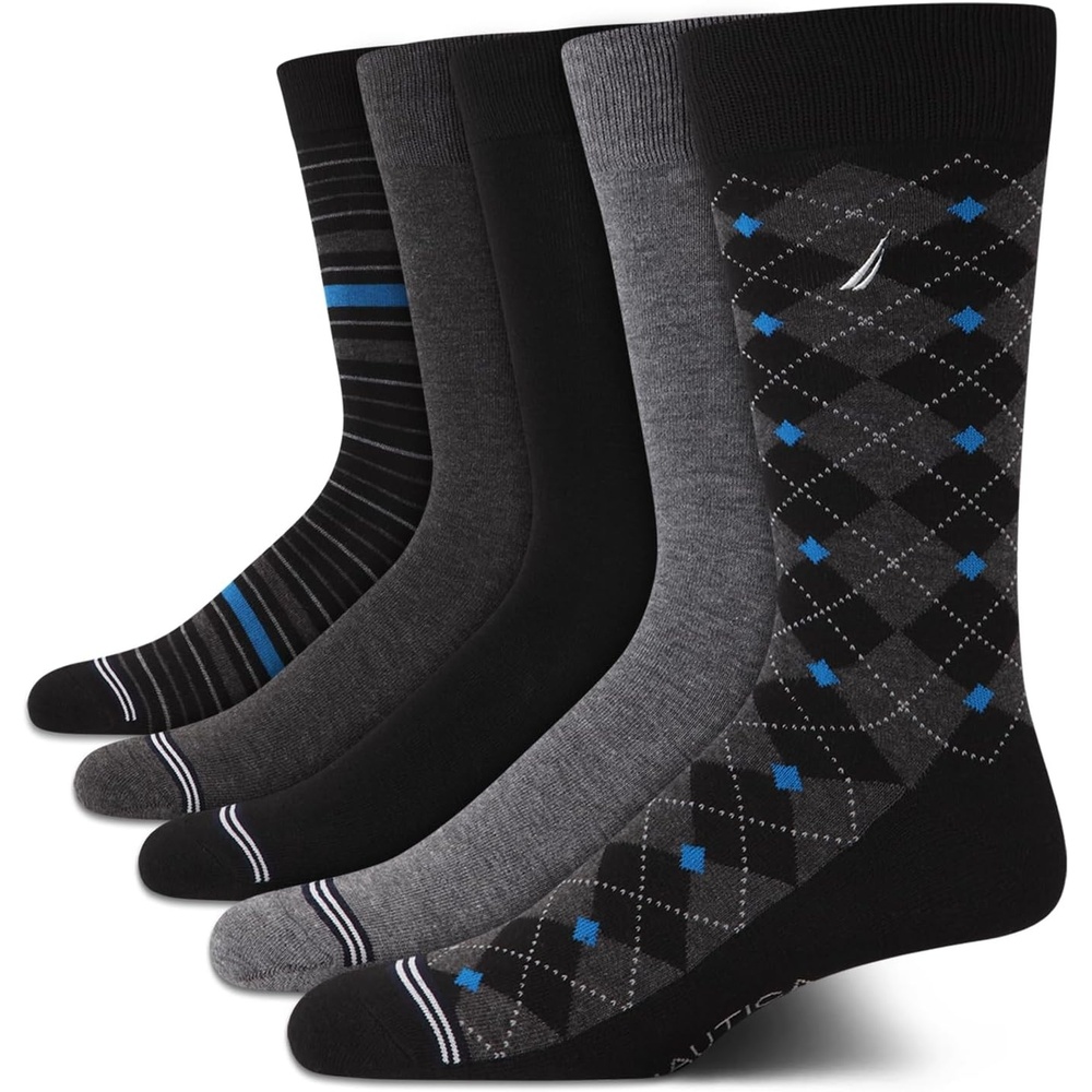 image:imageNautica Mens Dress Socks 5 Pack Breathable Comfort Stretch CrewLength Work Socks for Men for Business Formal Wear 6125Black Multi