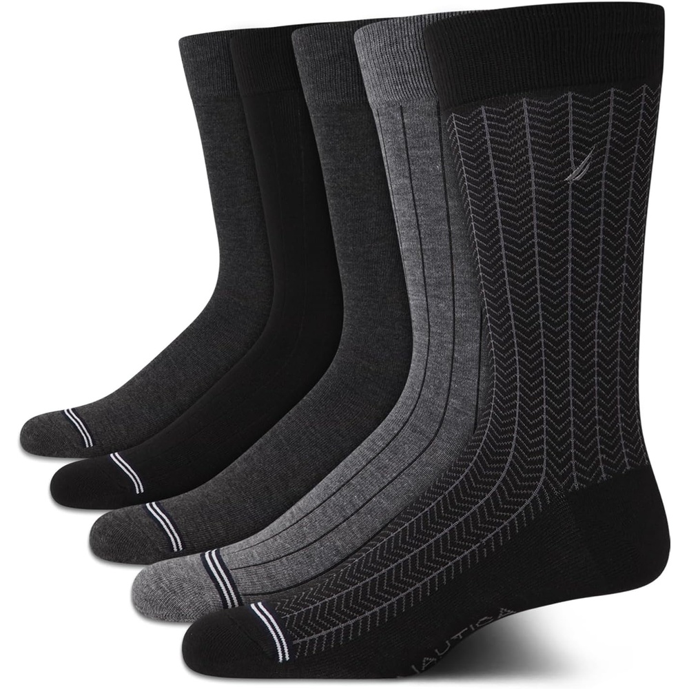 image:imageNautica Mens Dress Socks 5 Pack Breathable Comfort Stretch CrewLength Work Socks for Men for Business Formal Wear 6125BlackGrey
