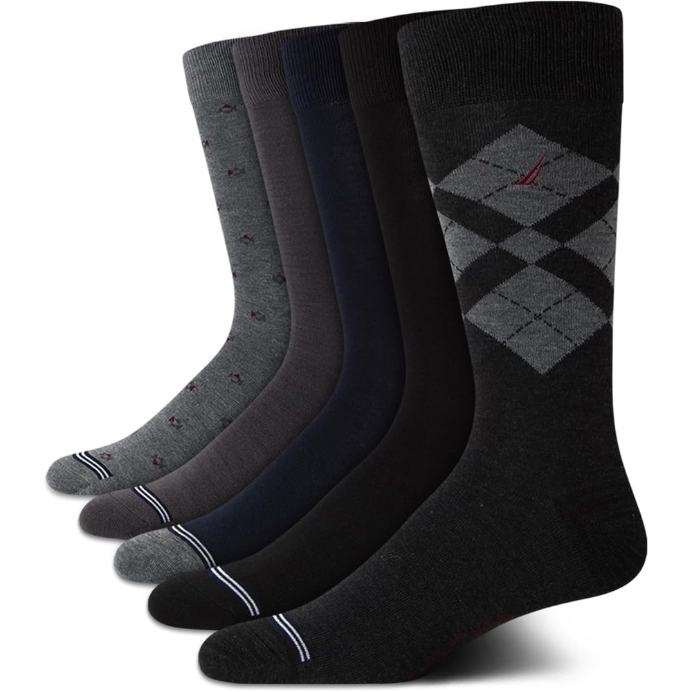 image:imageNautica Mens Dress Socks 5 Pack Breathable Comfort Stretch CrewLength Work Socks for Men for Business Formal Wear 6125BlackGrey Argyle