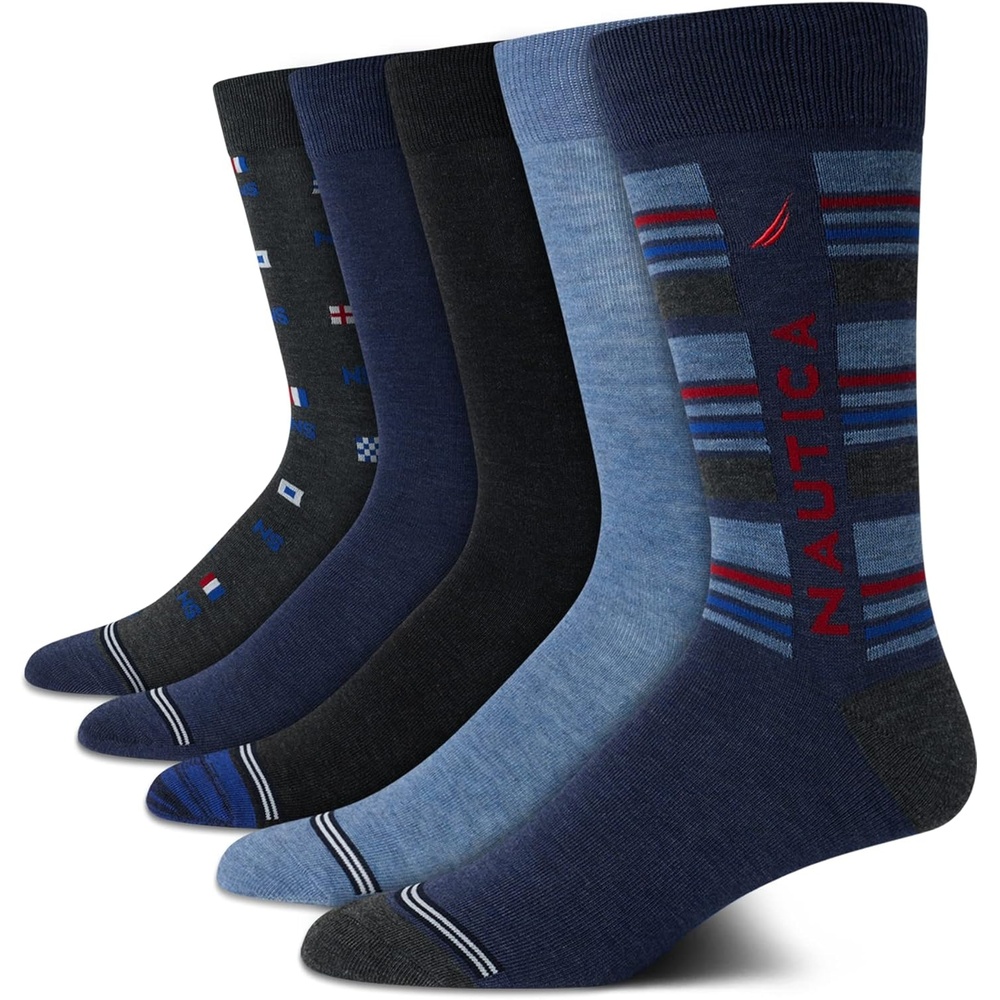 image:imageNautica Mens Dress Socks  5 Pack Breathable Comfort Stretch CrewLength Work Socks for Men for Business Formal Wear 6125Blue Multi Print