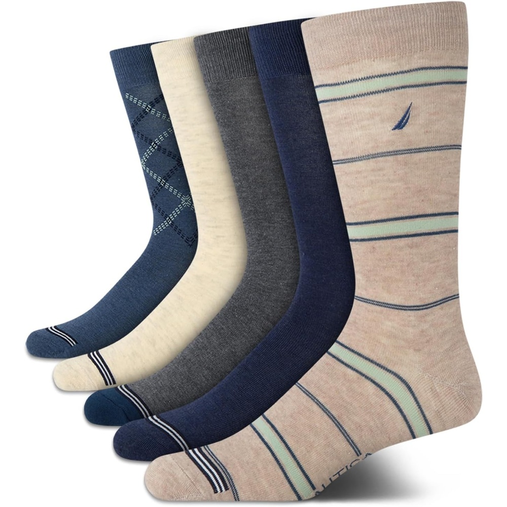 image:imageNautica Mens Dress Socks  5 Pack Breathable Comfort Stretch CrewLength Work Socks for Men for Business Formal Wear 6125BlueTan
