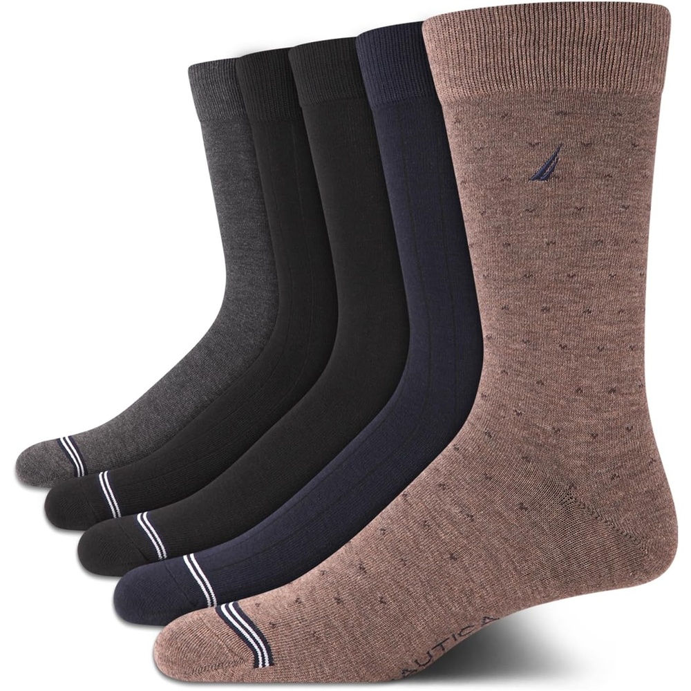 image:imageNautica Mens Dress Socks 5 Pack Breathable Comfort Stretch CrewLength Work Socks for Men for Business Formal Wear 6125Brown Multi