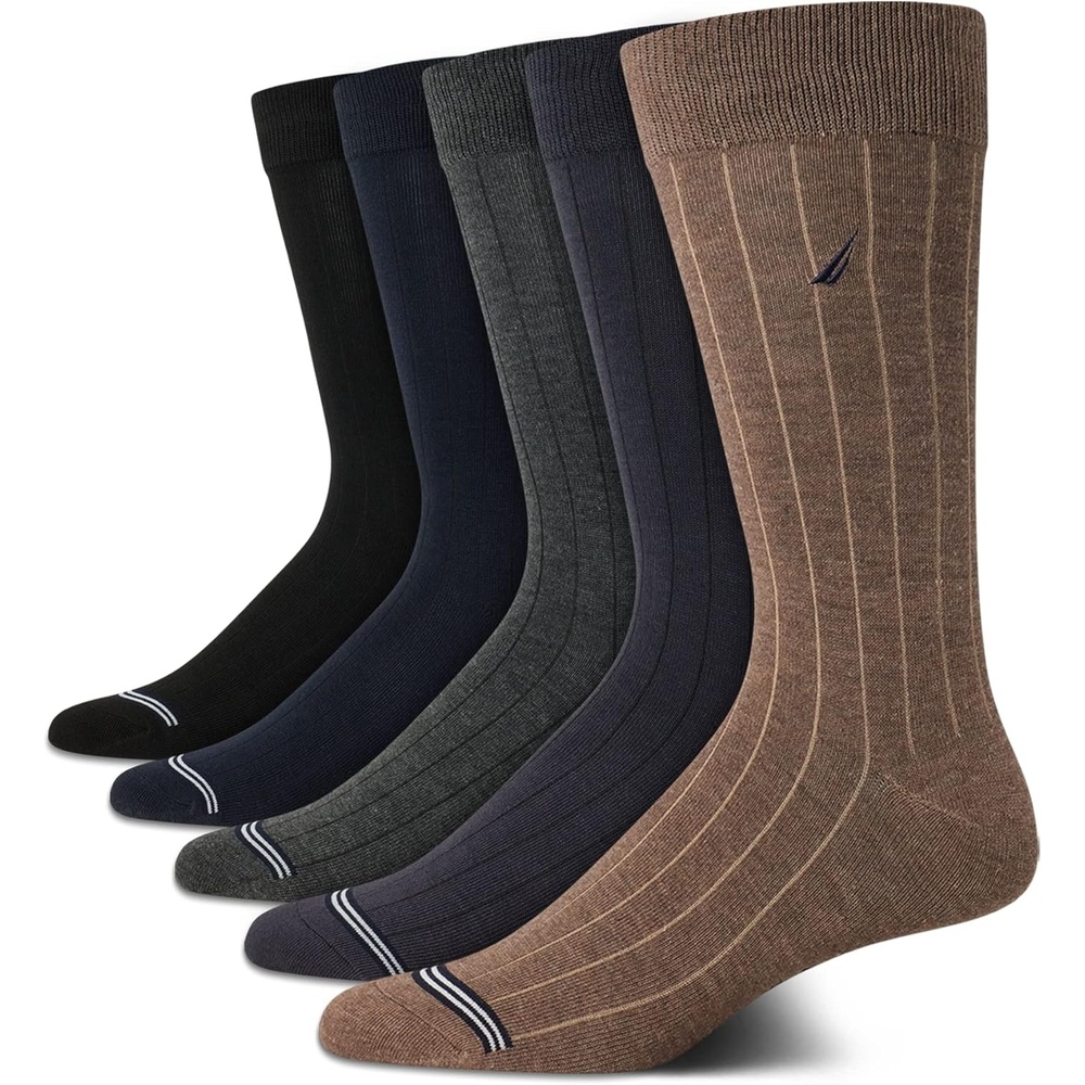 image:imageNautica Mens Dress Socks 5 Pack Breathable Comfort Stretch CrewLength Work Socks for Men for Business Formal Wear 6125BrownBlue Assorted