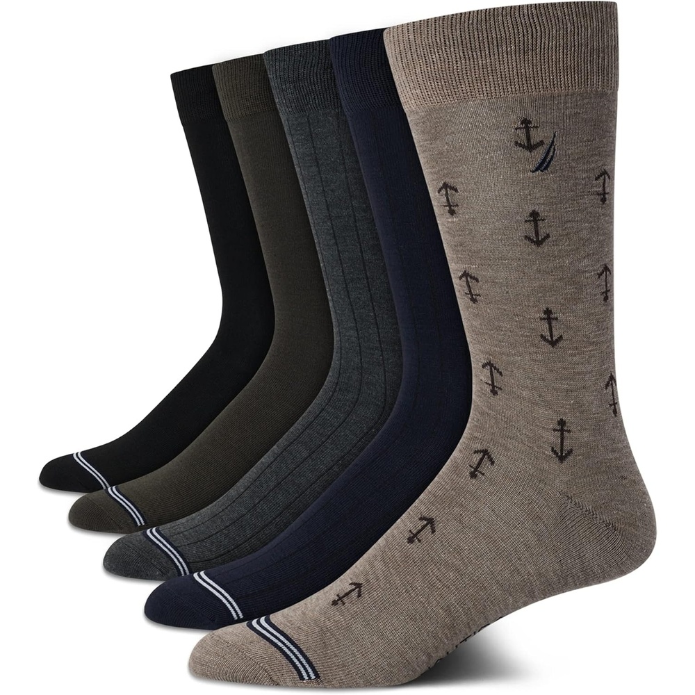 image:imageNautica Mens Dress Socks  5 Pack Breathable Comfort Stretch CrewLength Work Socks for Men for Business Formal Wear 6125BrownBlueBlack