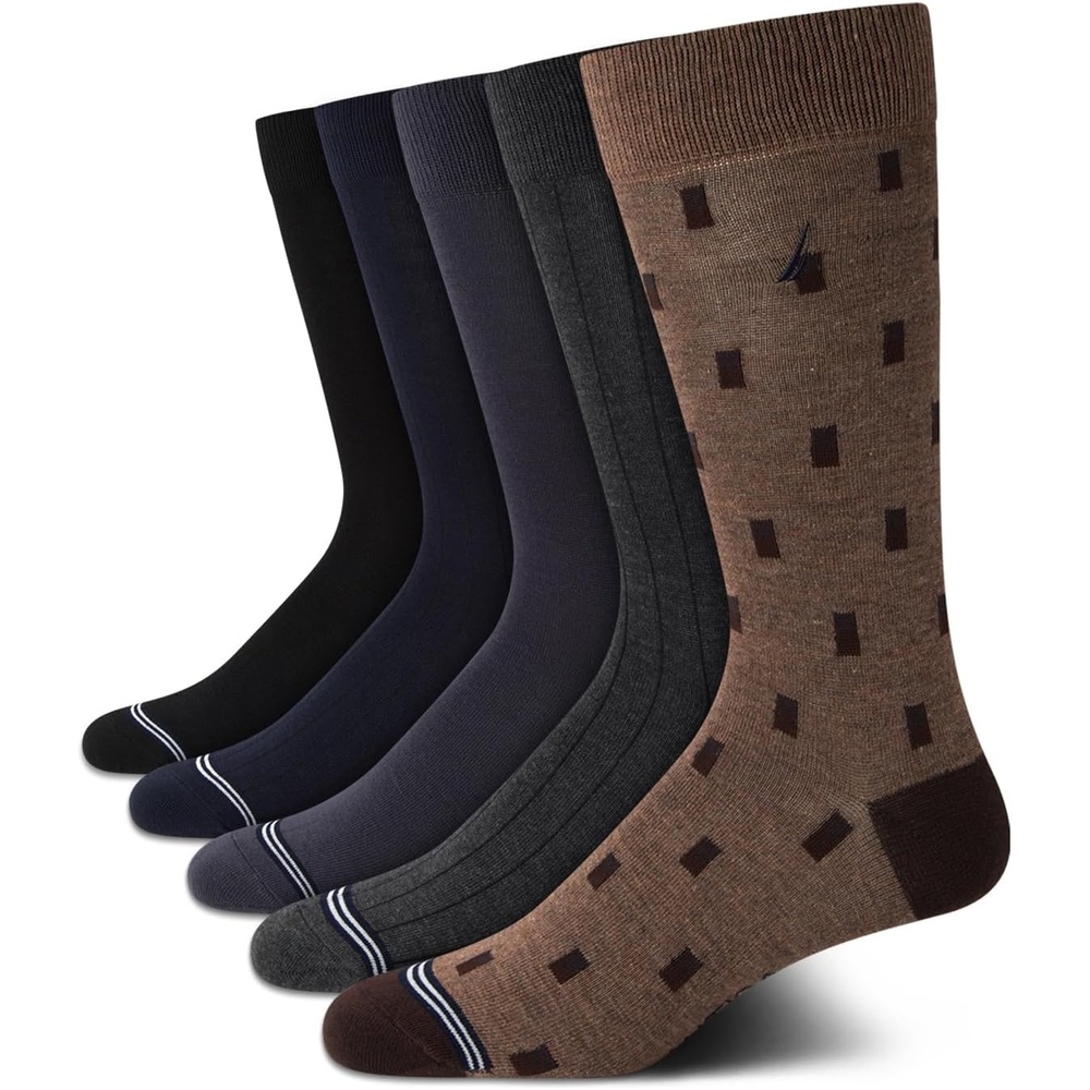 image:imageNautica Mens Dress Socks 5 Pack Breathable Comfort Stretch CrewLength Work Socks for Men for Business Formal Wear 6125BrownGrey Assorted