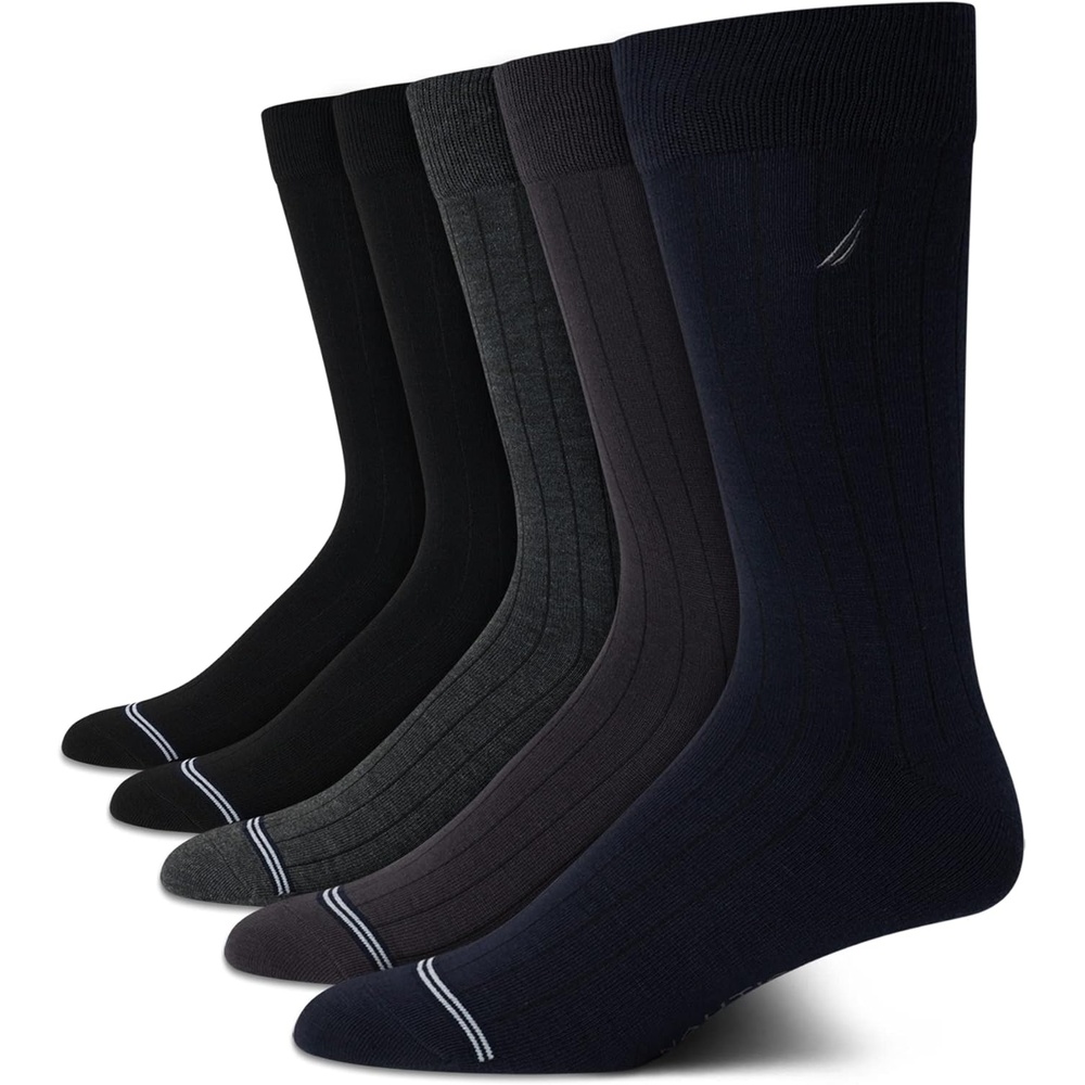 image:imageNautica Mens Dress Socks 5 Pack Breathable Comfort Stretch CrewLength Work Socks for Men for Business Formal Wear 6125Dark Assorted