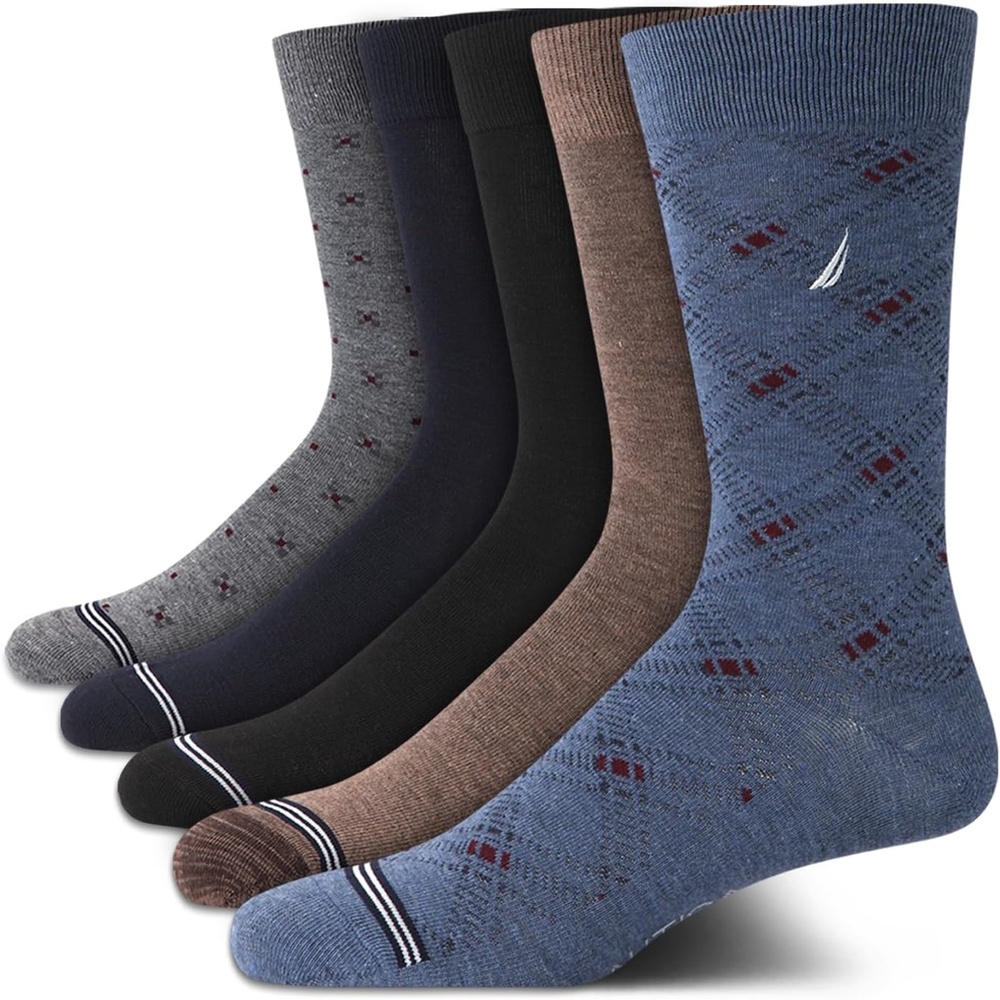 image:imageNautica Mens Dress Socks 5 Pack Breathable Comfort Stretch CrewLength Work Socks for Men for Business Formal Wear 6125Denim Assorted