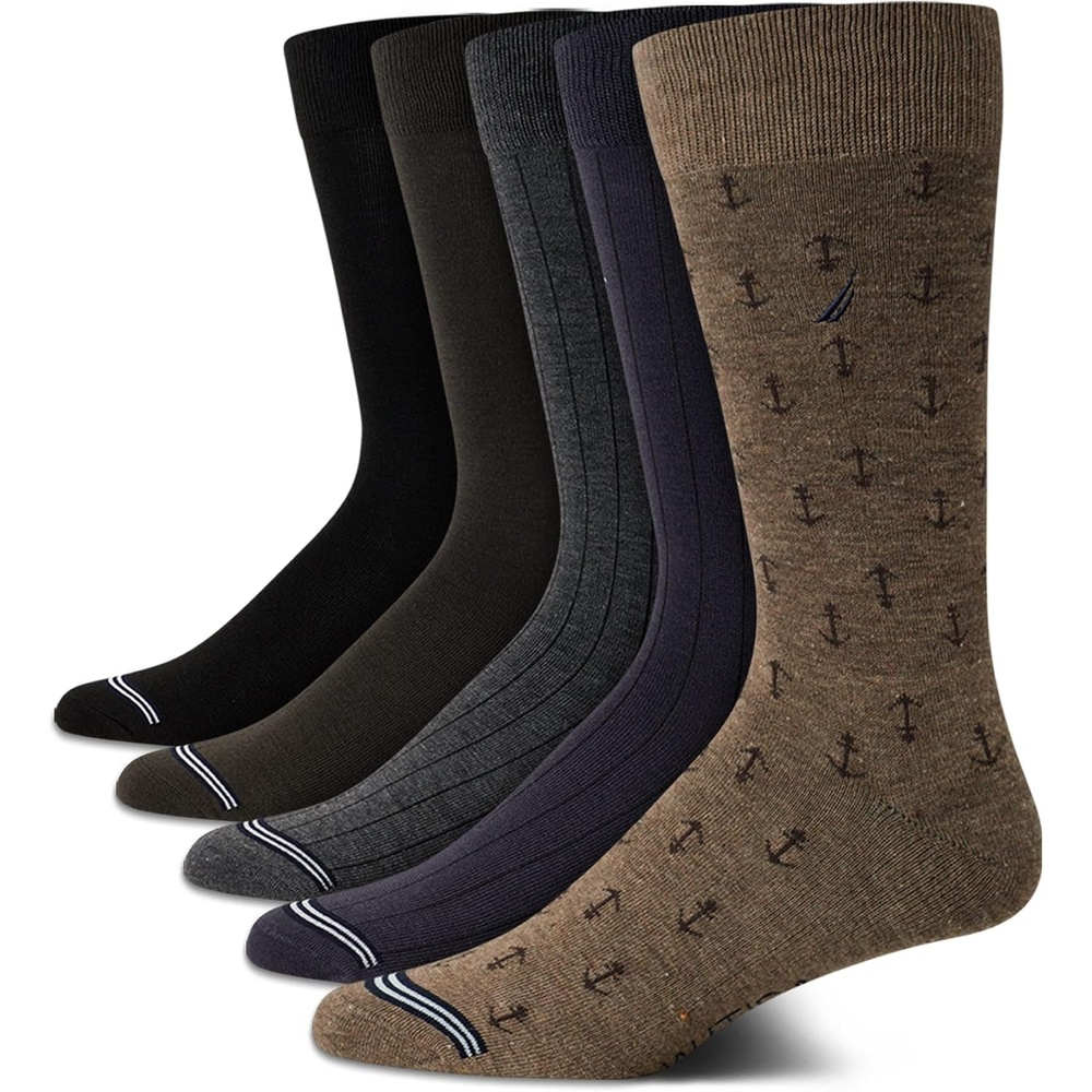 image:imageNautica Mens Dress Socks 5 Pack Breathable Comfort Stretch CrewLength Work Socks for Men for Business Formal Wear 6125KhakiNavyBlack