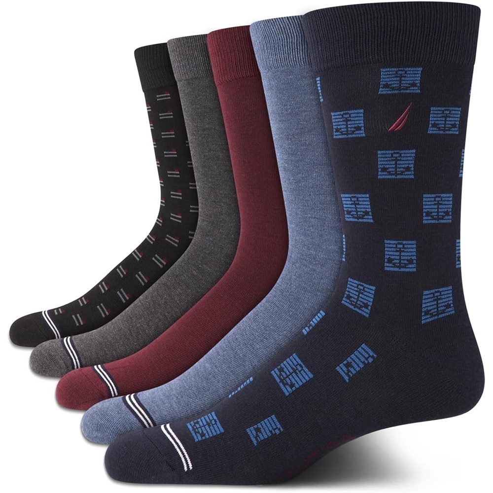 image:imageNautica Mens Dress Socks 5 Pack Breathable Comfort Stretch CrewLength Work Socks for Men for Business Formal Wear 6125Navy Assorted