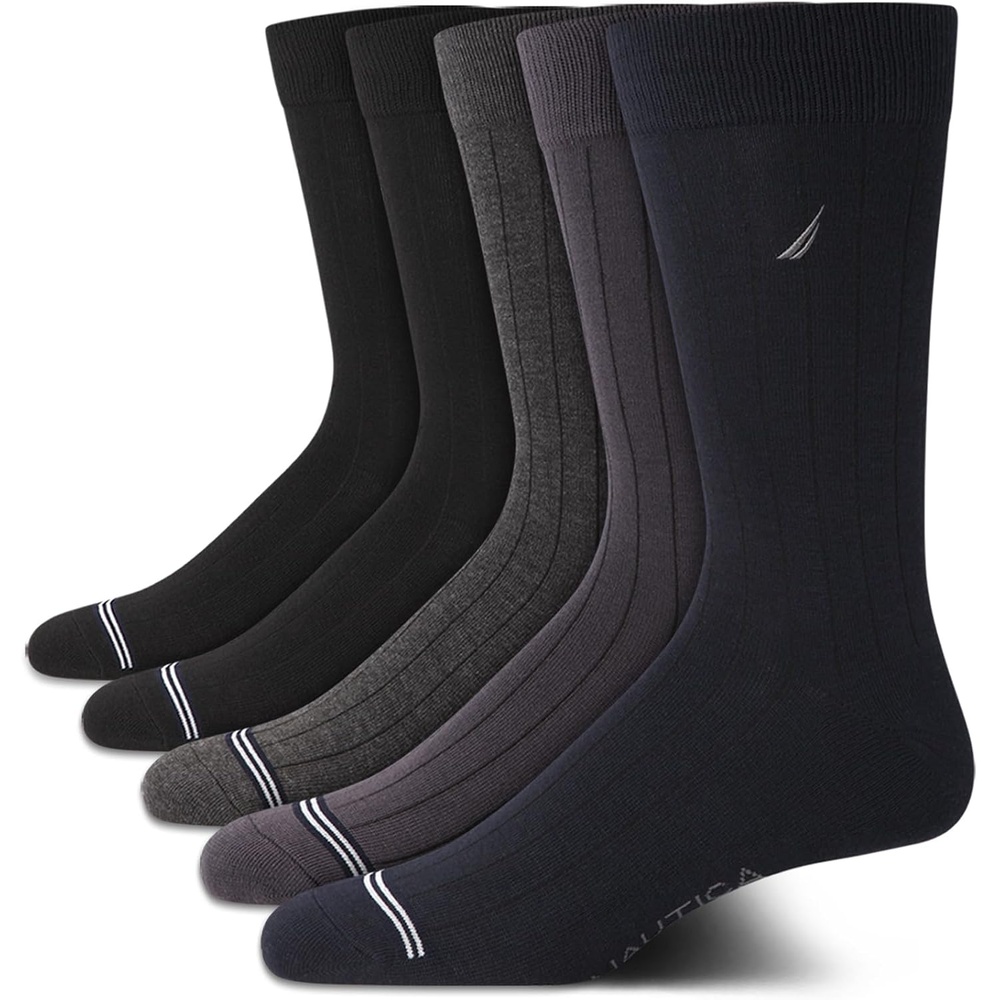 image:imageNautica Mens Dress Socks 5 Pack Breathable Comfort Stretch CrewLength Work Socks for Men for Business Formal Wear 6125NavyGrayBlack