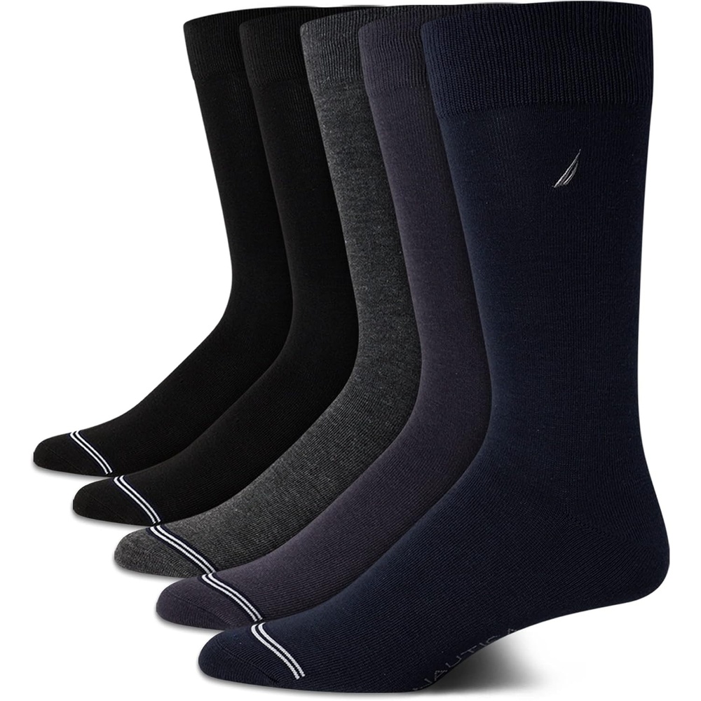 image:imageNautica Mens Dress Socks 5 Pack Breathable Comfort Stretch CrewLength Work Socks for Men for Business Formal Wear 6125NavyGreyBlack