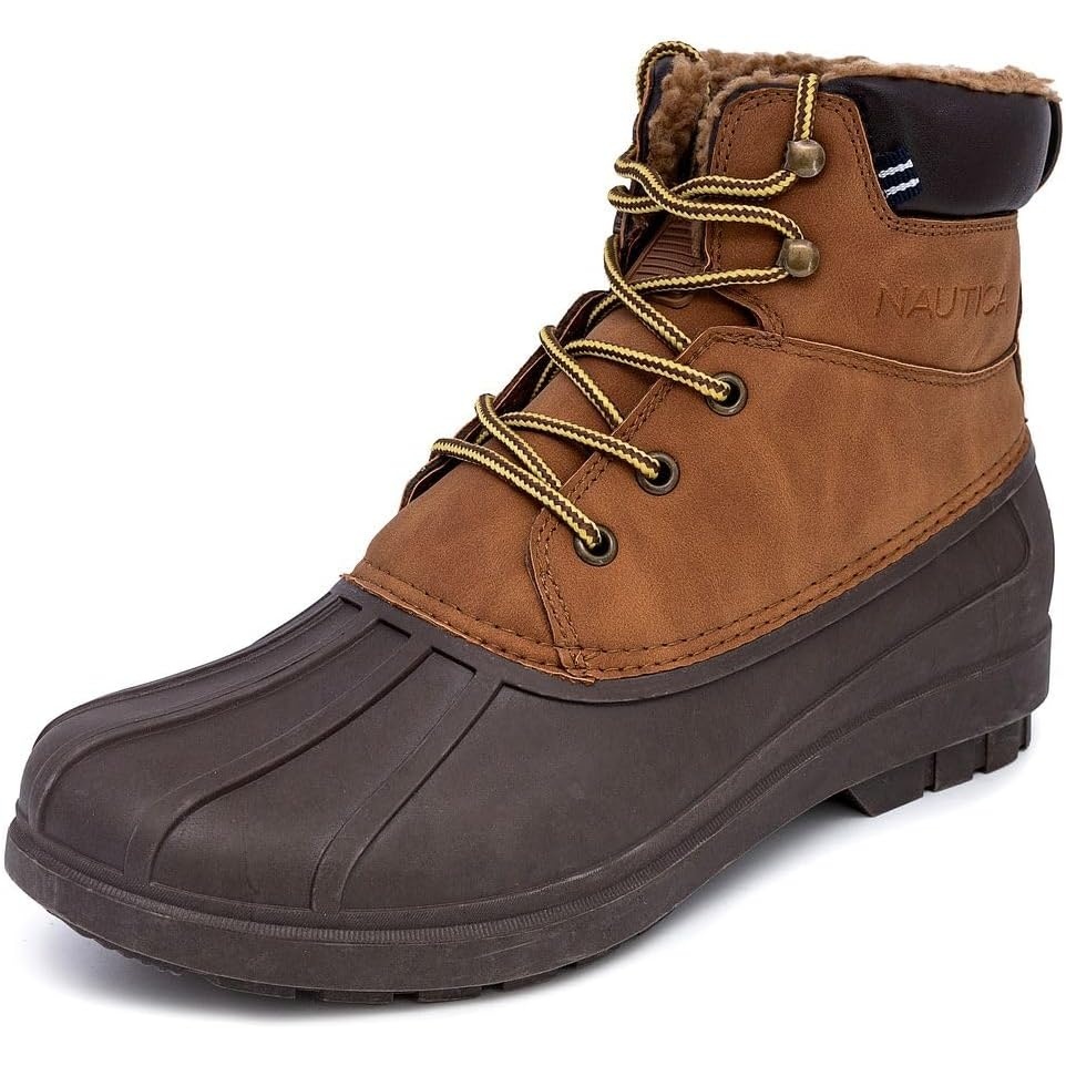 image:imageNautica Mens Duck Boots Waterproof Shell Insulated Snow and Rain Boot LaceUp Winter Shoe Channing Extended Sizes 716Tan Brown X Dazo