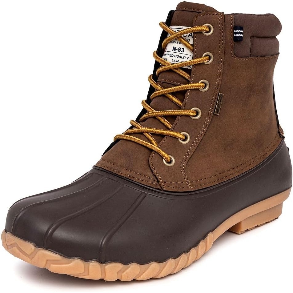 image:imageNautica Mens Duck Boots Waterproof Shell Insulated Snow and Rain Boot LaceUp Winter Shoe Channing Extended Sizes 716TanBrown