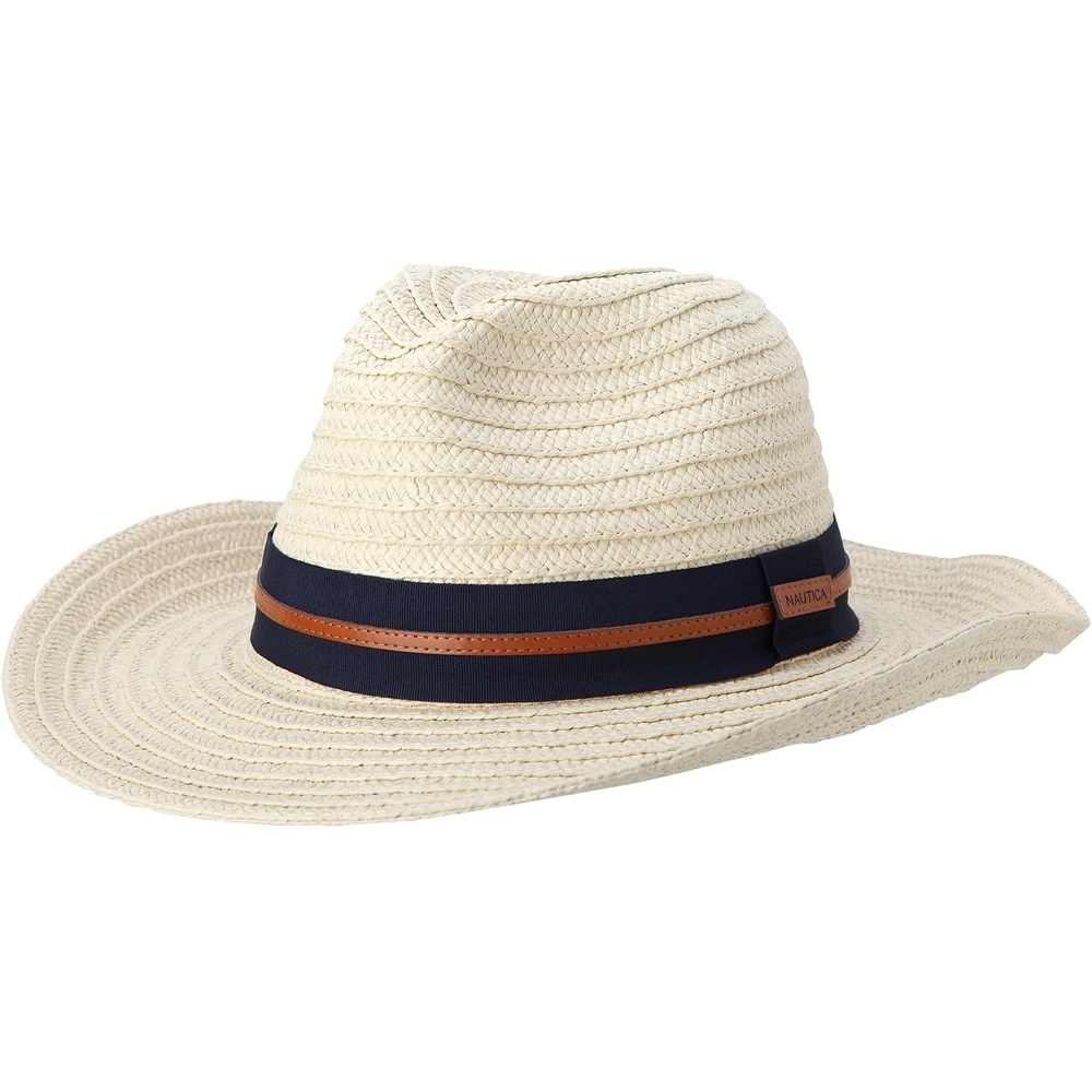 image:imageNautica Mens Fedora Hats  Lightweight Classic Brim Straw Sun Hat for Men with UV Protection and Decorative BandKhaki