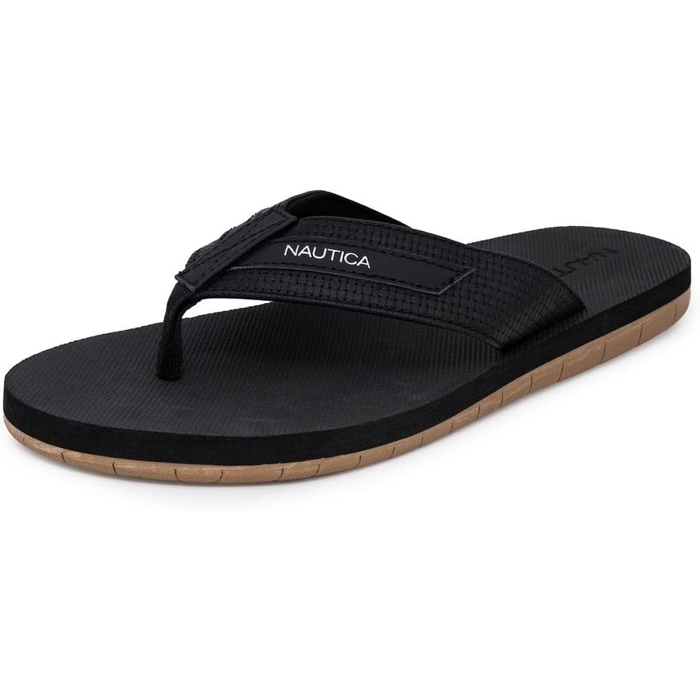 image:imageNautica Mens Flip Flop Shower Sandals Slides Comfortable Waterproof Beach Footwear SlipOn Thong MediumWide WidthBlackwoven