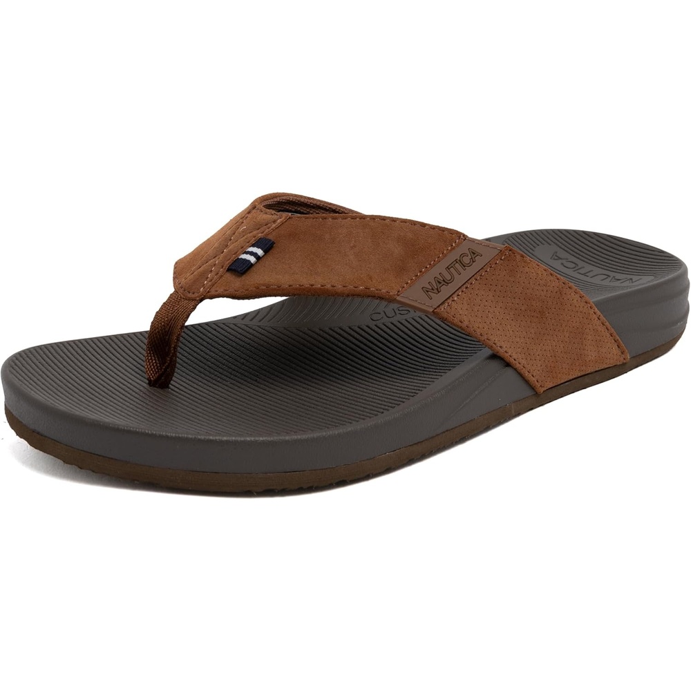 image:imageNautica Mens Flip Flop Shower Sandals Slides Comfortable Waterproof Beach Footwear SlipOn Thong MediumWide WidthCognacwelsey