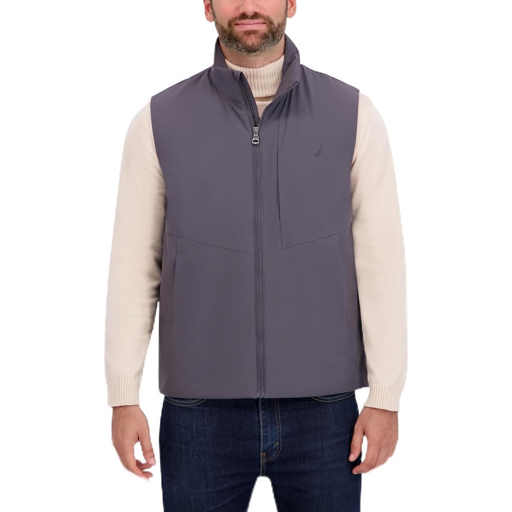 image:imageNautica Mens Lightweight Mechanical Stretch Softshell Vest Waterresistant Transitional LayerMetal Grey