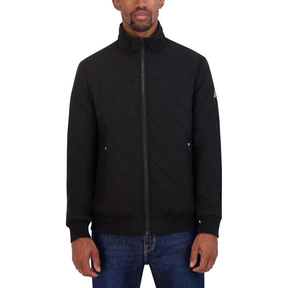 image:imageNautica Mens Lightweight Quilted Bomber Jacket Mechanical Stretch Wind amp WaterresistantBlack