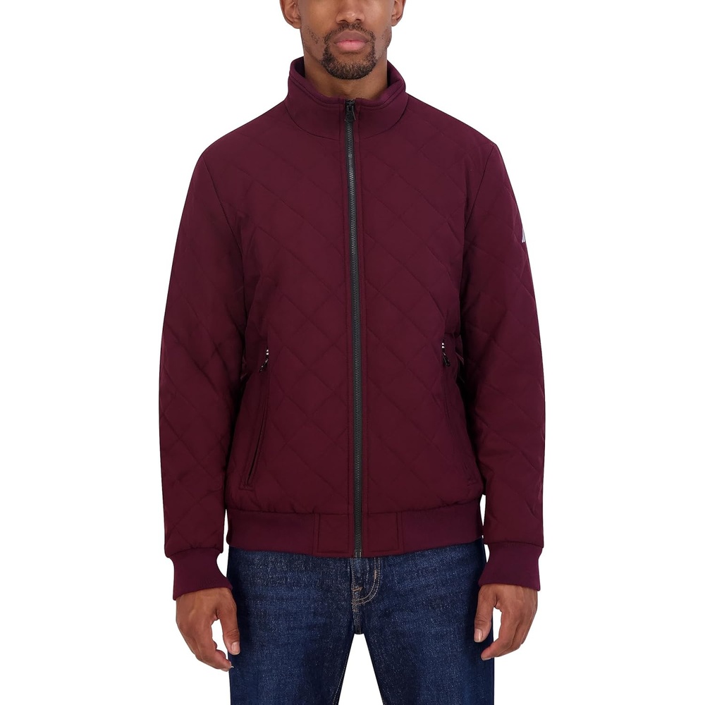image:imageNautica Mens Lightweight Quilted Bomber Jacket Mechanical Stretch Wind amp WaterresistantBurg