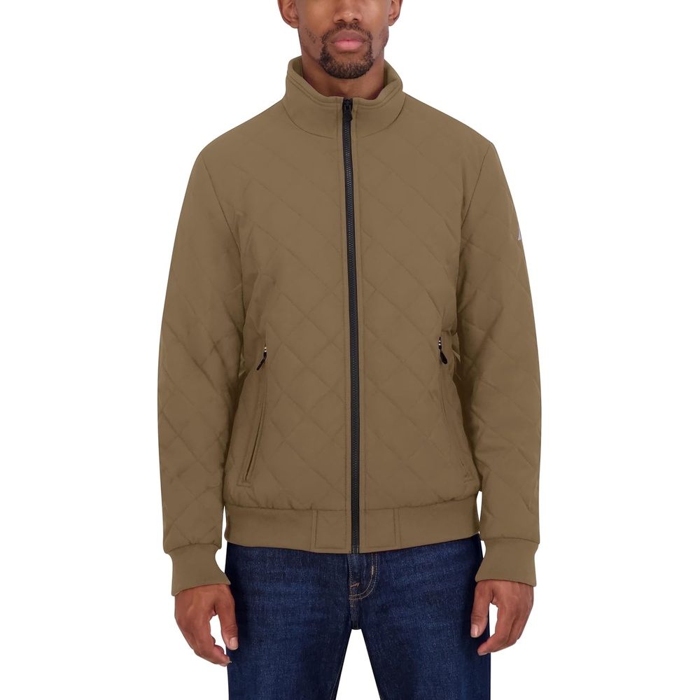 image:imageNautica Mens Lightweight Quilted Bomber Jacket Mechanical Stretch Wind amp WaterresistantErmine