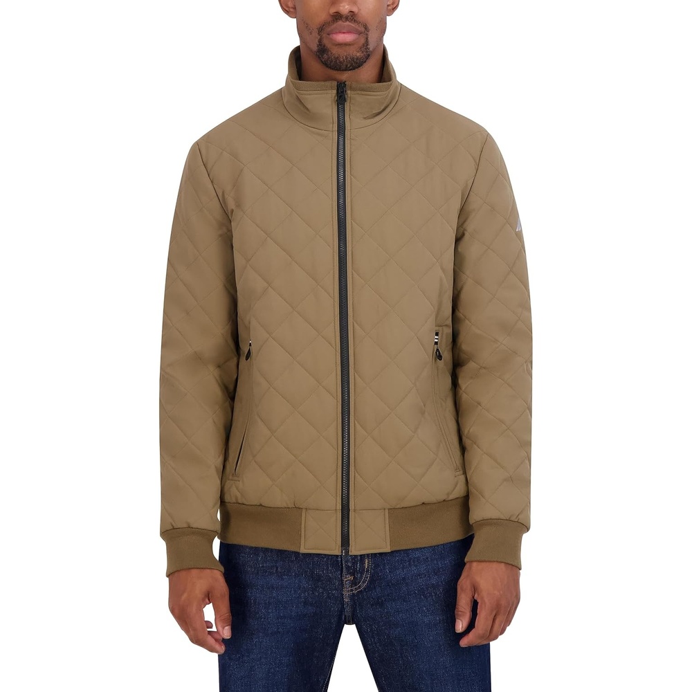 image:imageNautica Mens Lightweight Quilted Bomber Jacket Mechanical Stretch Wind amp WaterresistantOtter